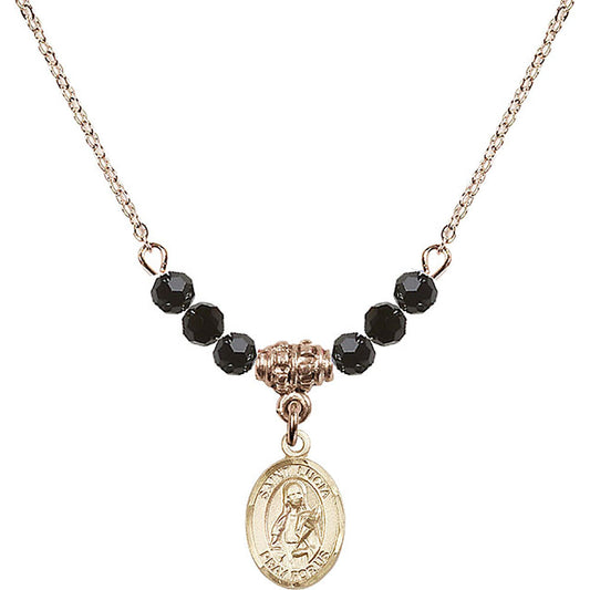 14kt Gold Filled Saint Lucia of Syracuse Birthstone Necklace with Jet Beads - 9065