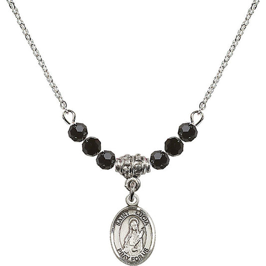 Sterling Silver Saint Lucia of Syracuse Birthstone Necklace with Jet Beads - 9065