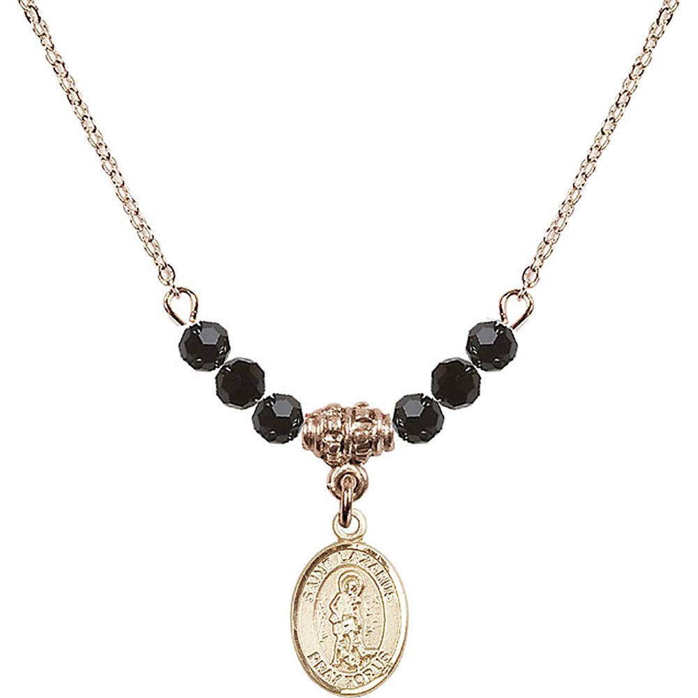 14kt Gold Filled Saint Lazarus Birthstone Necklace with Jet Beads - 9066