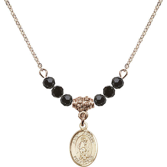 14kt Gold Filled Saint Lazarus Birthstone Necklace with Jet Beads - 9066