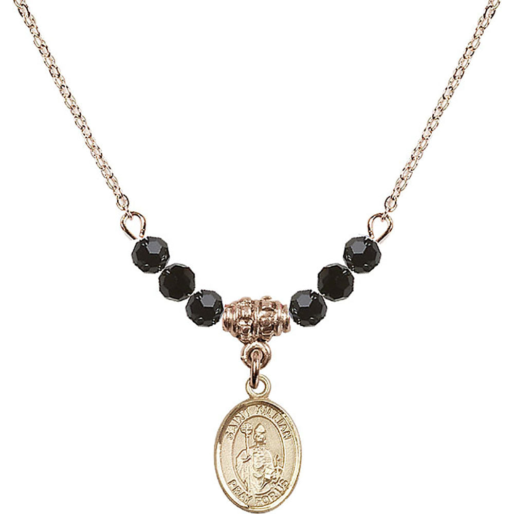 14kt Gold Filled Saint Kilian Birthstone Necklace with Jet Beads - 9067