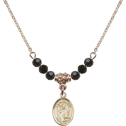 14kt Gold Filled Saint Kilian Birthstone Necklace with Jet Beads - 9067