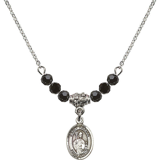 Sterling Silver Saint Kilian Birthstone Necklace with Jet Beads - 9067