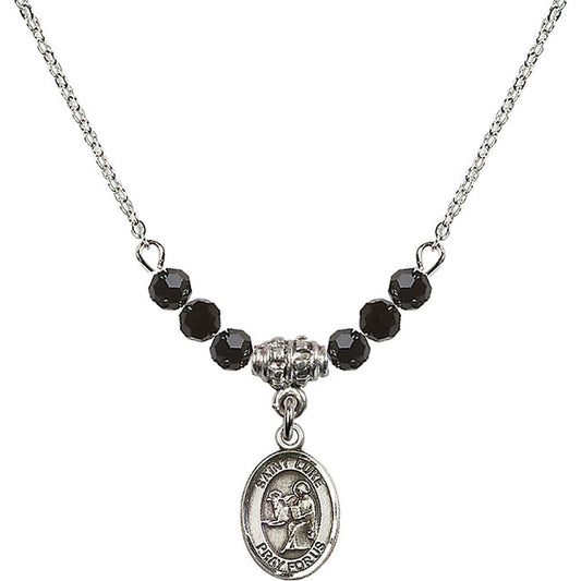 Sterling Silver Saint Luke the Apostle Birthstone Necklace with Jet Beads - 9068