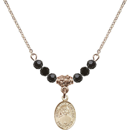 14kt Gold Filled Saint Maria Faustina Birthstone Necklace with Jet Beads - 9069