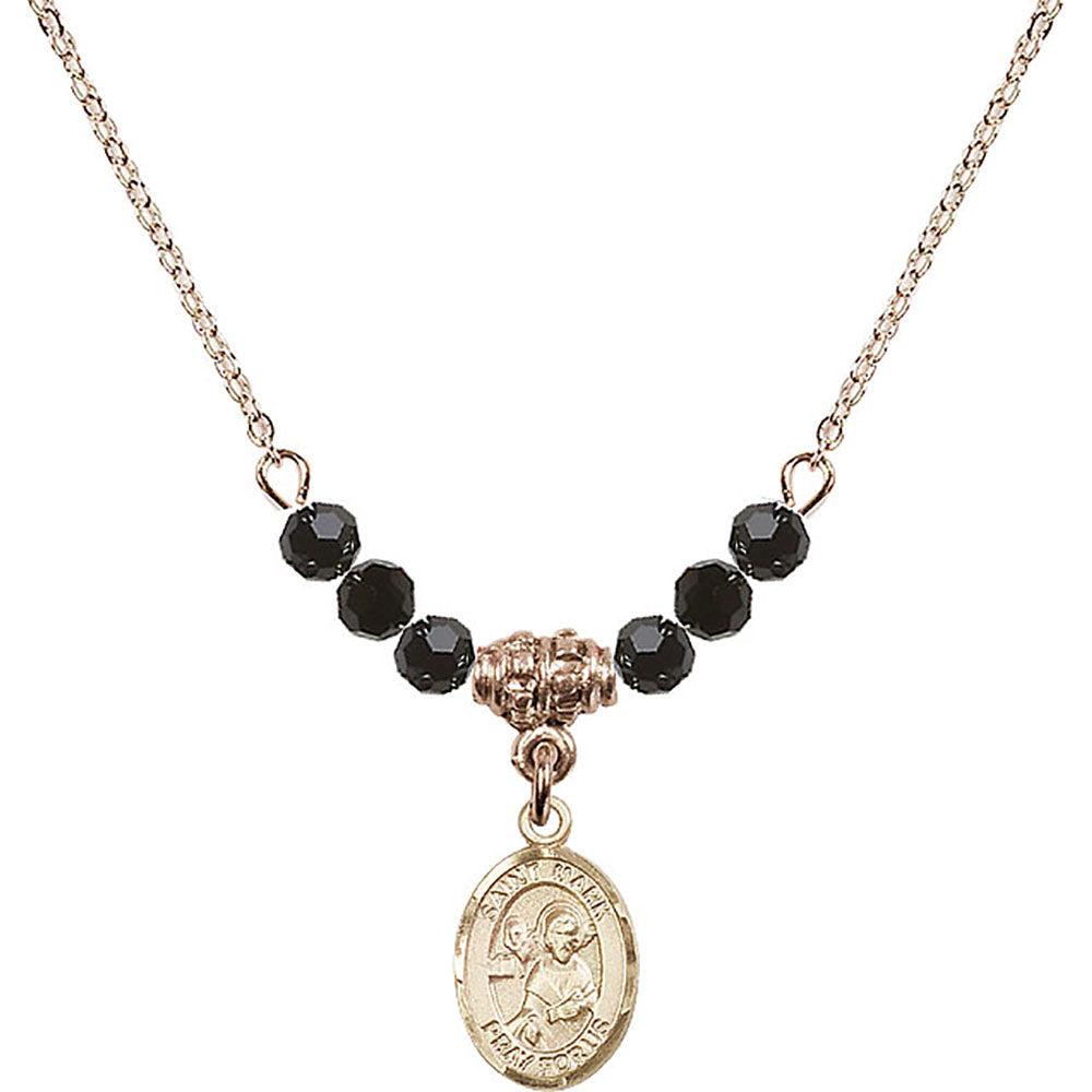 14kt Gold Filled Saint Mark the Evangelist Birthstone Necklace with Jet Beads - 9070