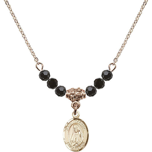 14kt Gold Filled Saint Martha Birthstone Necklace with Jet Beads - 9075