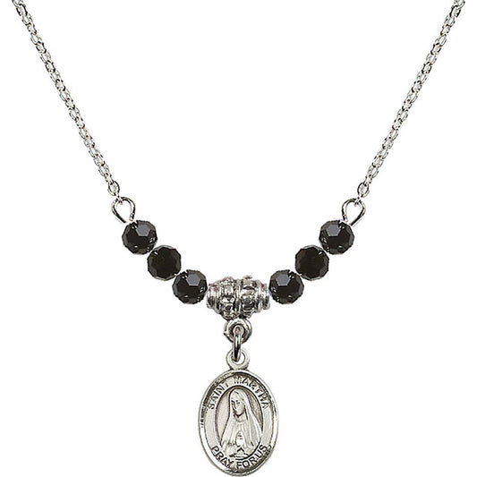 Sterling Silver Saint Martha Birthstone Necklace with Jet Beads - 9075