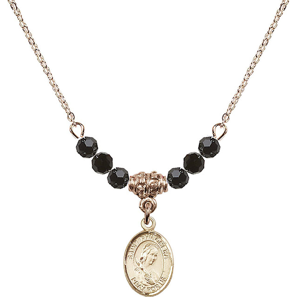 14kt Gold Filled Saint Philomena Birthstone Necklace with Jet Beads - 9077