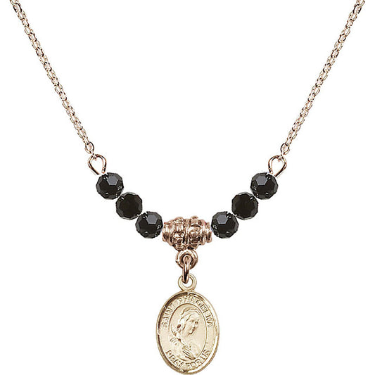 14kt Gold Filled Saint Philomena Birthstone Necklace with Jet Beads - 9077