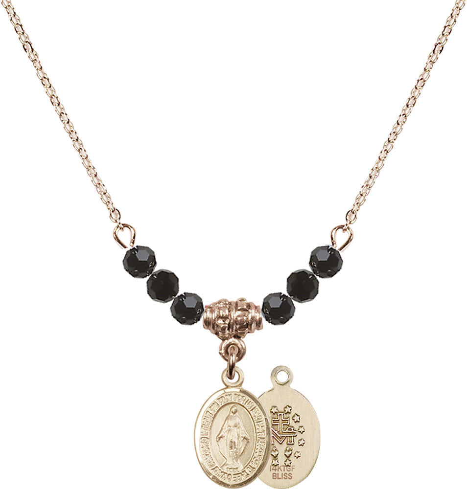 14kt Gold Filled Miraculous Birthstone Necklace with Jet Beads - 9078