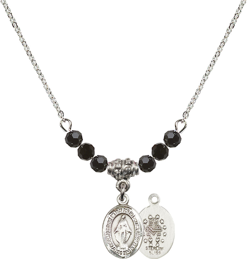 Sterling Silver Miraculous Birthstone Necklace with Jet Beads - 9078