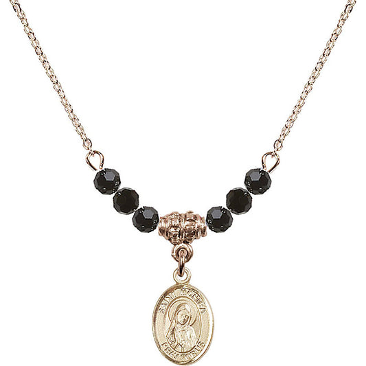 14kt Gold Filled Saint Monica Birthstone Necklace with Jet Beads - 9079