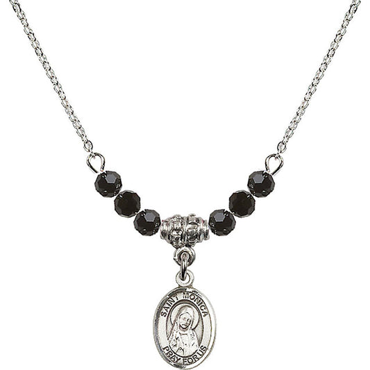 Sterling Silver Saint Monica Birthstone Necklace with Jet Beads - 9079