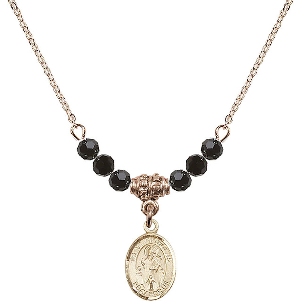 14kt Gold Filled Saint Nicholas Birthstone Necklace with Jet Beads - 9080