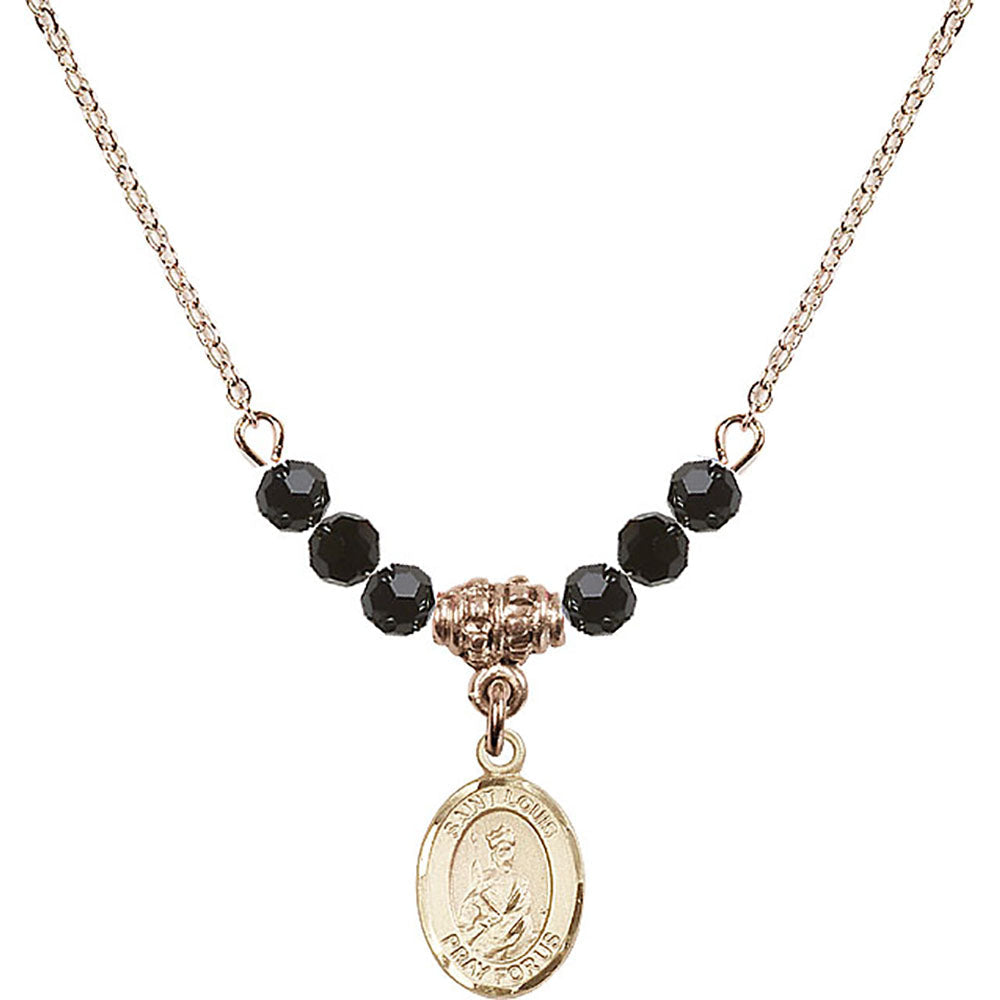 14kt Gold Filled Saint Louis Birthstone Necklace with Jet Beads - 9081