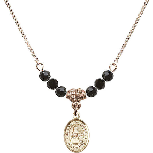 14kt Gold Filled Our Lady of Loretto Birthstone Necklace with Jet Beads - 9082