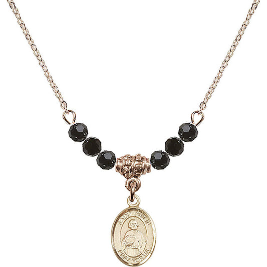 14kt Gold Filled Saint Philip the Apostle Birthstone Necklace with Jet Beads - 9083