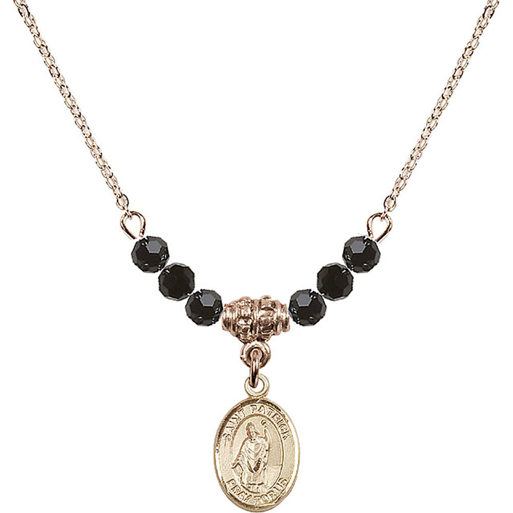 14kt Gold Filled Saint Patrick Birthstone Necklace with Jet Beads - 9084