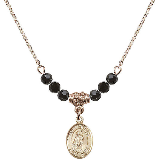 14kt Gold Filled Saint Patrick Birthstone Necklace with Jet Beads - 9084