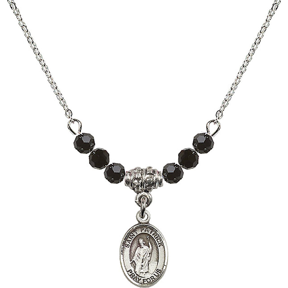 Sterling Silver Saint Patrick Birthstone Necklace with Jet Beads - 9084