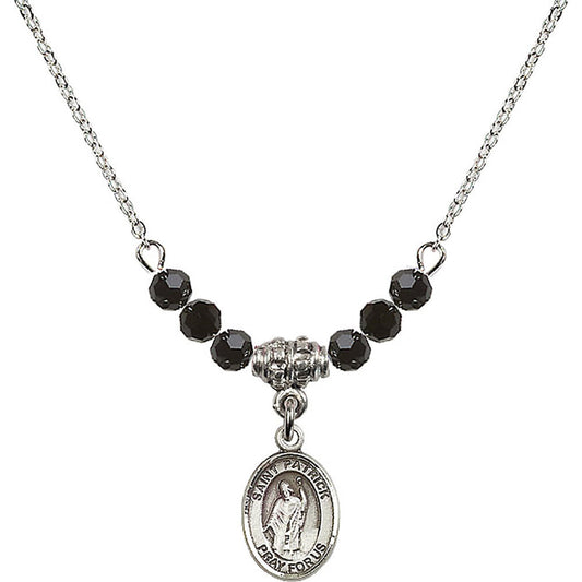 Sterling Silver Saint Patrick Birthstone Necklace with Jet Beads - 9084