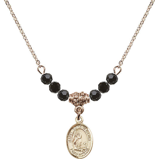 14kt Gold Filled Saint Bonaventure Birthstone Necklace with Jet Beads - 9085