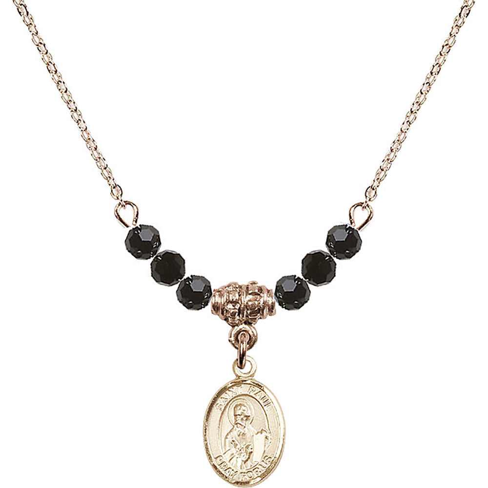 14kt Gold Filled Saint Paul the Apostle Birthstone Necklace with Jet Beads - 9086