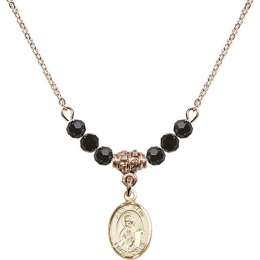 14kt Gold Filled Saint Paul the Apostle Birthstone Necklace with Jet Beads - 9086