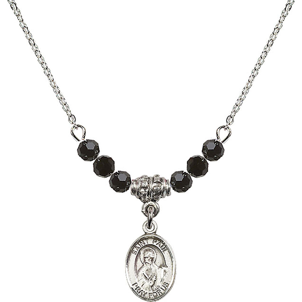Sterling Silver Saint Paul the Apostle Birthstone Necklace with Jet Beads - 9086