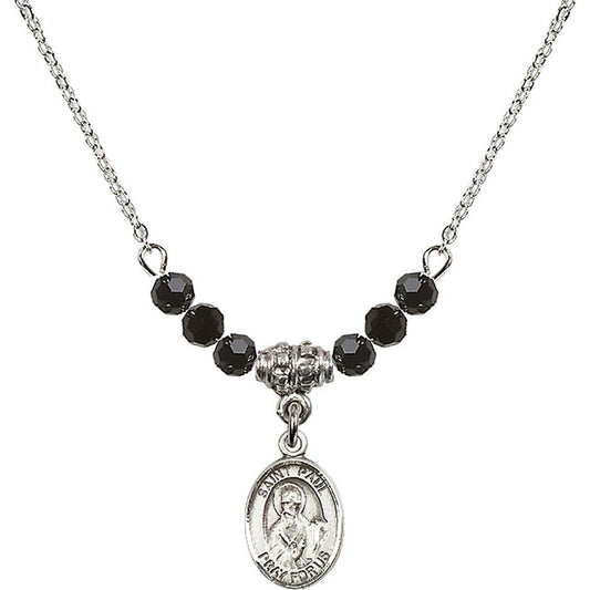 Sterling Silver Saint Paul the Apostle Birthstone Necklace with Jet Beads - 9086