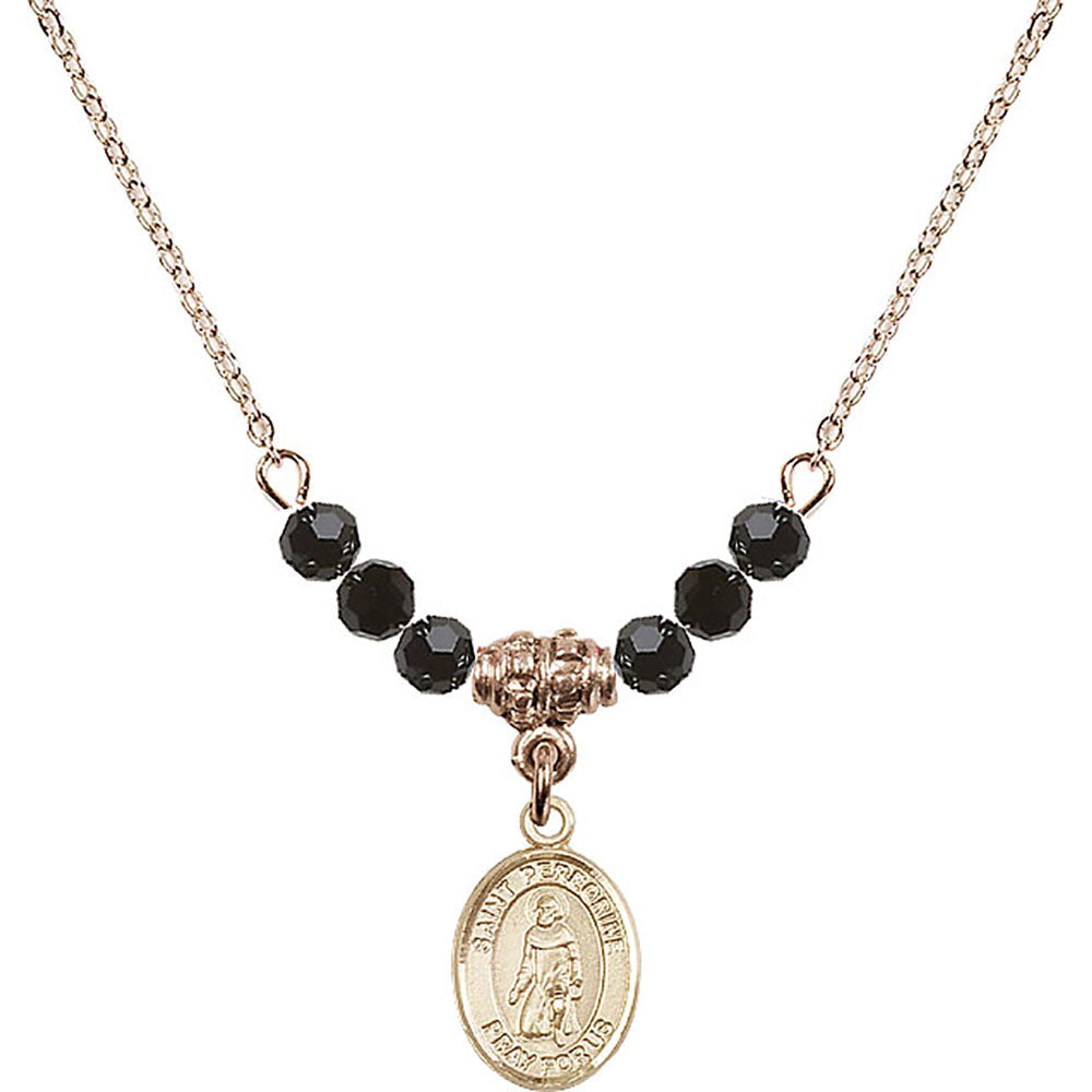 14kt Gold Filled Saint Peregrine Laziosi Birthstone Necklace with Jet Beads - 9088