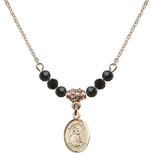 14kt Gold Filled Saint Peter the Apostle Birthstone Necklace with Jet Beads - 9090