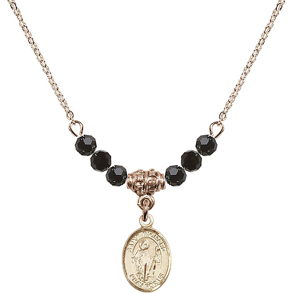 14kt Gold Filled Saint Richard Birthstone Necklace with Jet Beads - 9093