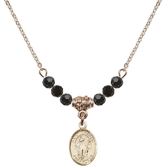 14kt Gold Filled Saint Richard Birthstone Necklace with Jet Beads - 9093