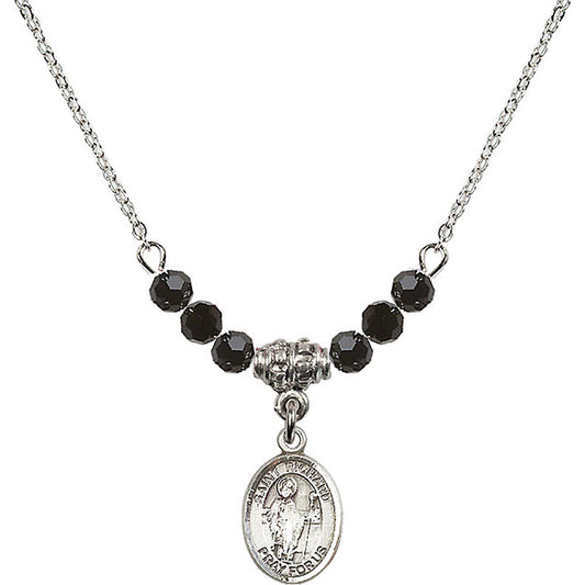 Sterling Silver Saint Richard Birthstone Necklace with Jet Beads - 9093
