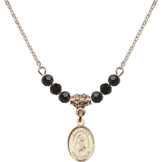 14kt Gold Filled Saint Rita of Cascia Birthstone Necklace with Jet Beads - 9094