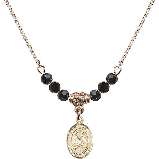 14kt Gold Filled Saint Rose of Lima Birthstone Necklace with Jet Beads - 9095