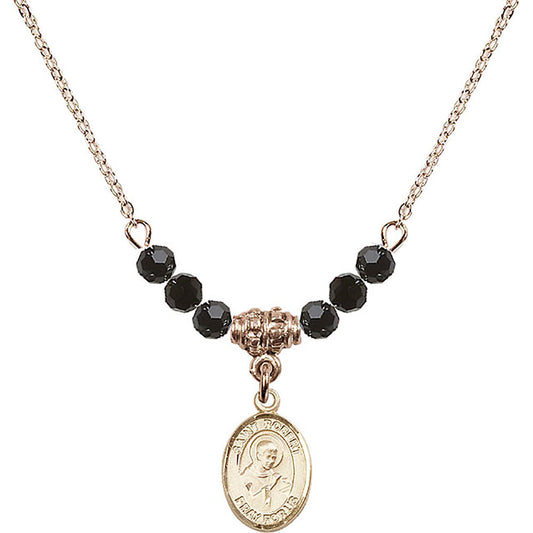 14kt Gold Filled Saint Robert Bellarmine Birthstone Necklace with Jet Beads - 9096