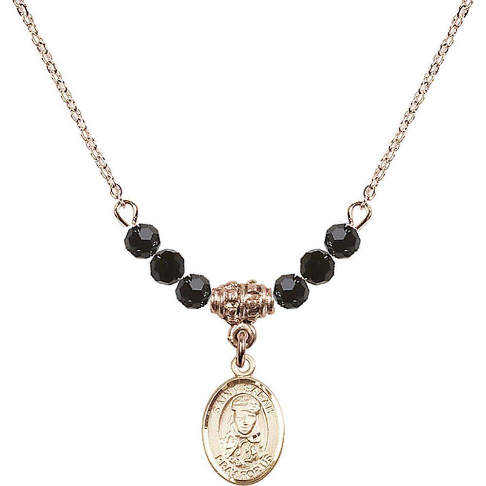 14kt Gold Filled Saint Sarah Birthstone Necklace with Jet Beads - 9097