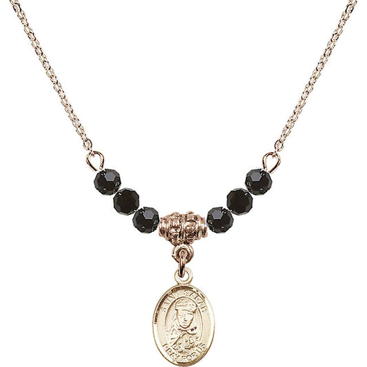 14kt Gold Filled Saint Sarah Birthstone Necklace with Jet Beads - 9097