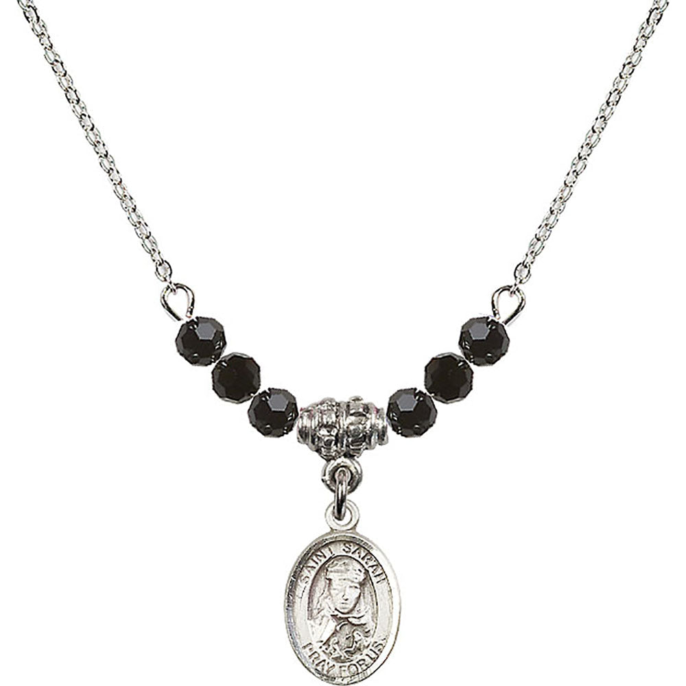 Sterling Silver Saint Sarah Birthstone Necklace with Jet Beads - 9097