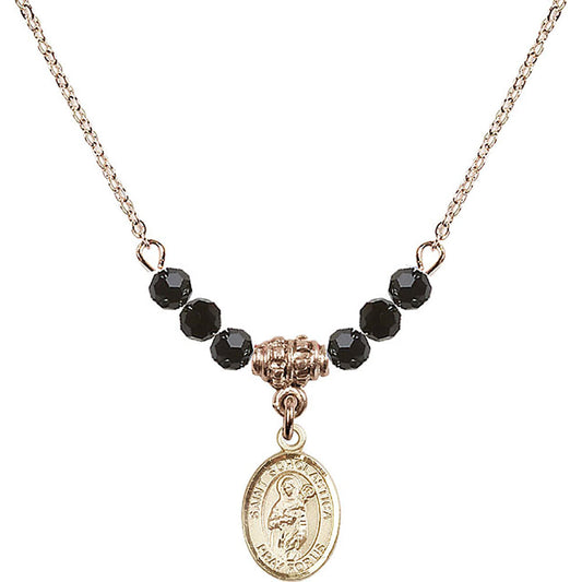 14kt Gold Filled Saint Scholastica Birthstone Necklace with Jet Beads - 9099
