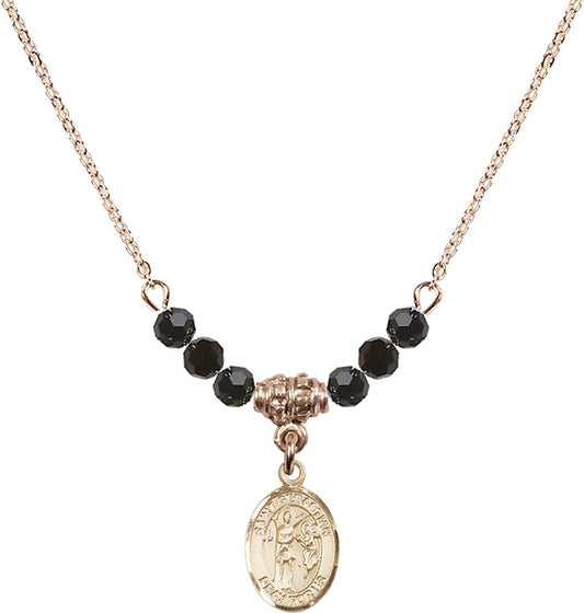 14kt Gold Filled Saint Sebastian Birthstone Necklace with Jet Beads - 9100
