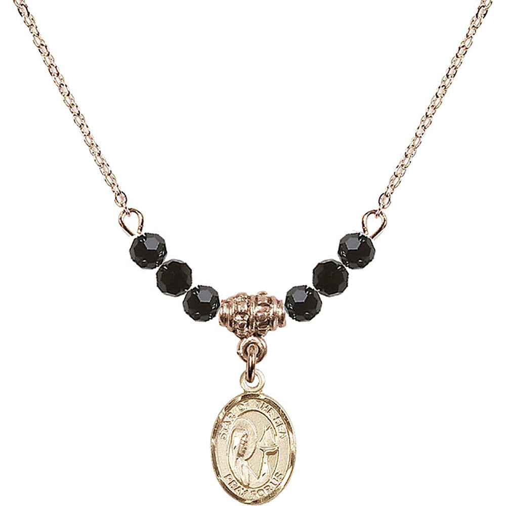 14kt Gold Filled Our Lady Star of the Sea Birthstone Necklace with Jet Beads - 9101