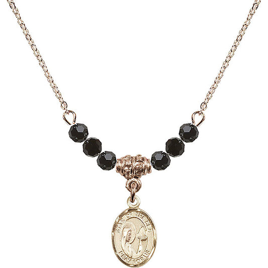14kt Gold Filled Our Lady Star of the Sea Birthstone Necklace with Jet Beads - 9101
