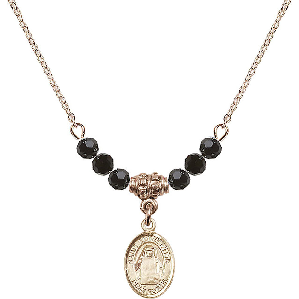 14kt Gold Filled Saint Edith Stein Birthstone Necklace with Jet Beads - 9103