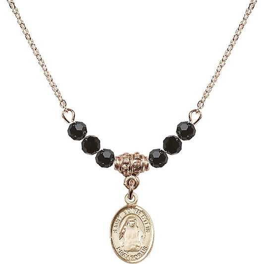14kt Gold Filled Saint Edith Stein Birthstone Necklace with Jet Beads - 9103