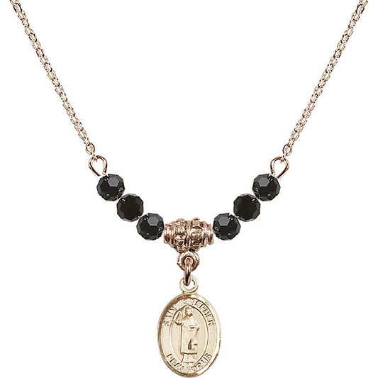 14kt Gold Filled Saint Stephen the Martyr Birthstone Necklace with Jet Beads - 9104