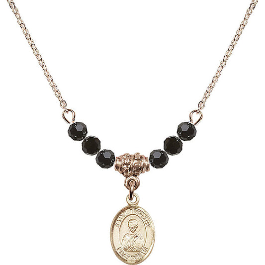 14kt Gold Filled Saint Timothy Birthstone Necklace with Jet Beads - 9105